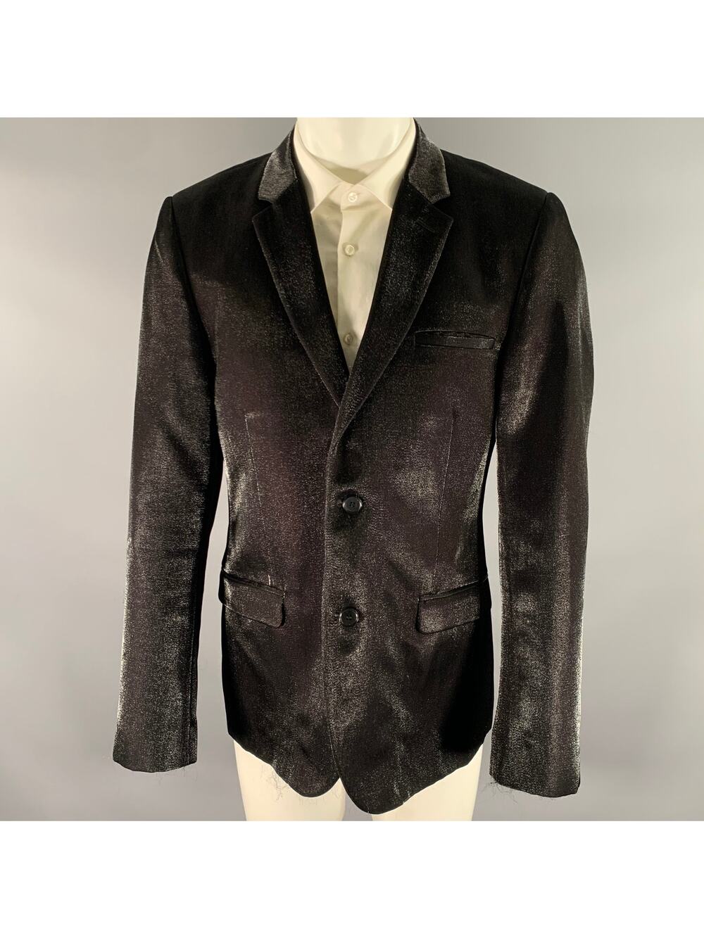 CALVIN KLEIN Size 40 Black Shimmer Viscose Blend Notch Lapel Sport Coat